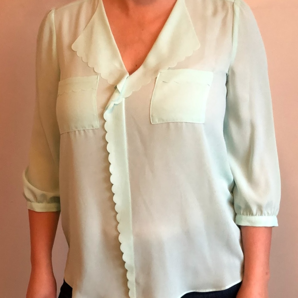Mint Blouse with Scallop Detail